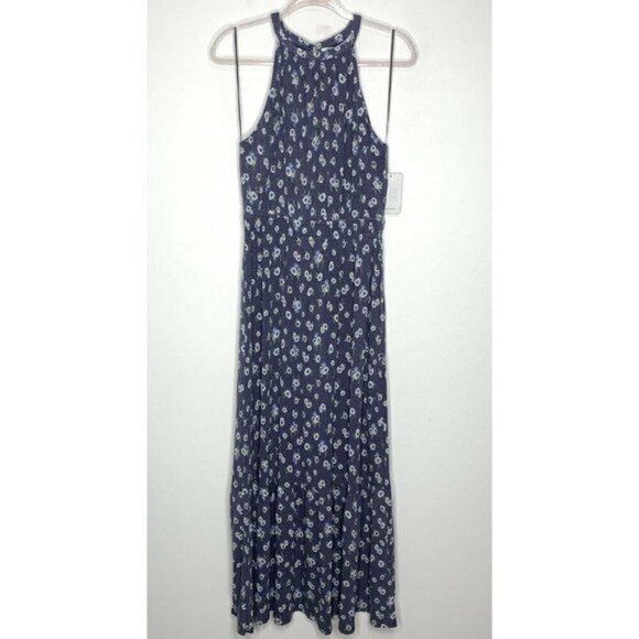 Collective Concepts Floral Halter Maxi Dress Blue Size L - Picture 1 of 8